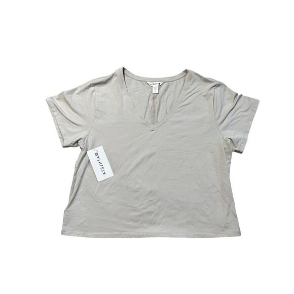 NWT - ATHLETA ESSENTIAL V-Neck Tee Shirt, size Women's XL, NEW!, Taupe/Tan - Picture 1 of 8